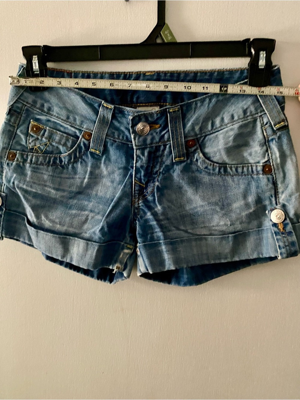 True Religion Light Blue Denim Cuffed Women's Jean Shorts - Picture 4 of 7